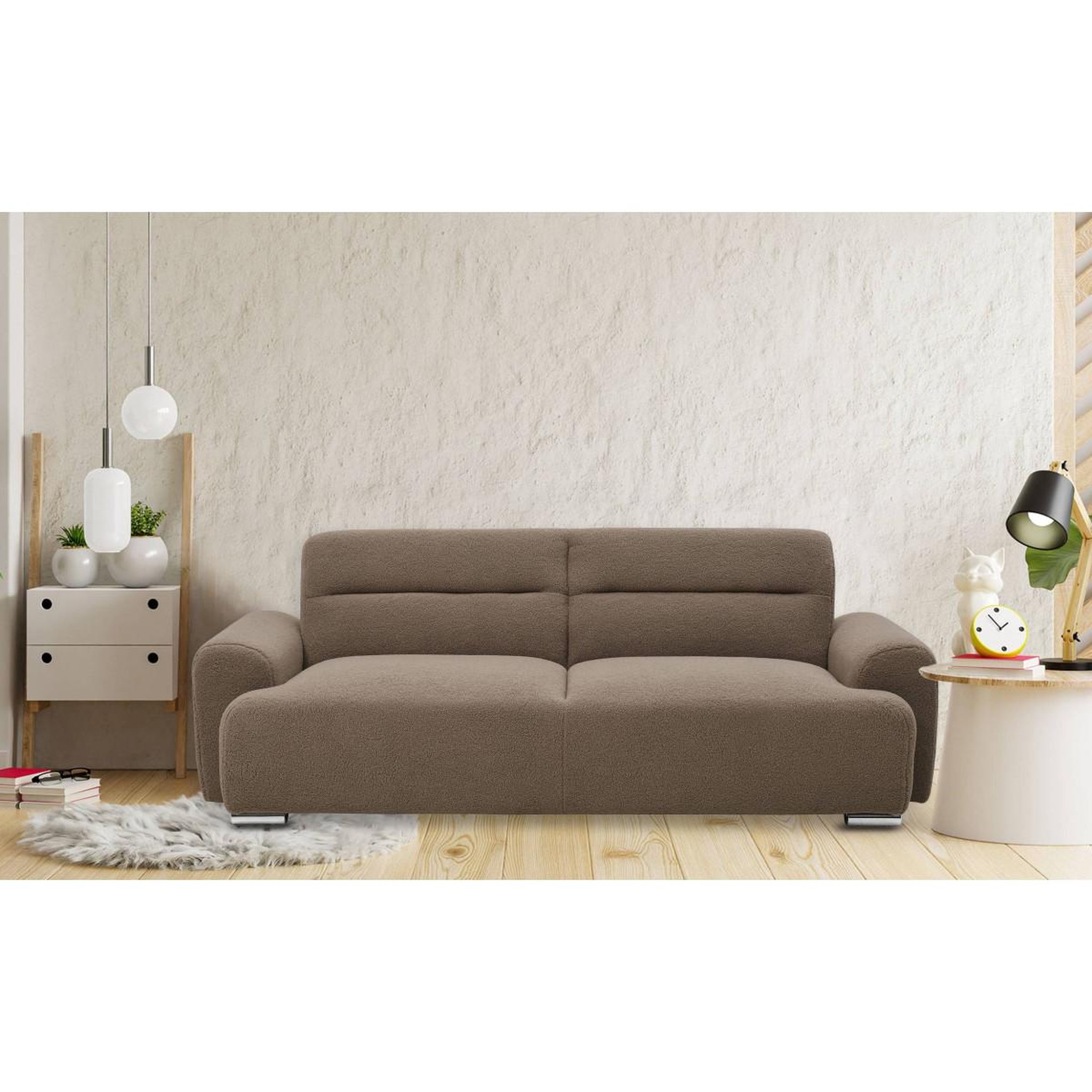 Voir la diapositive 5 : Paris Prix Canapé Convertible 3 Places Bouclette  Trey  223cm Taupe