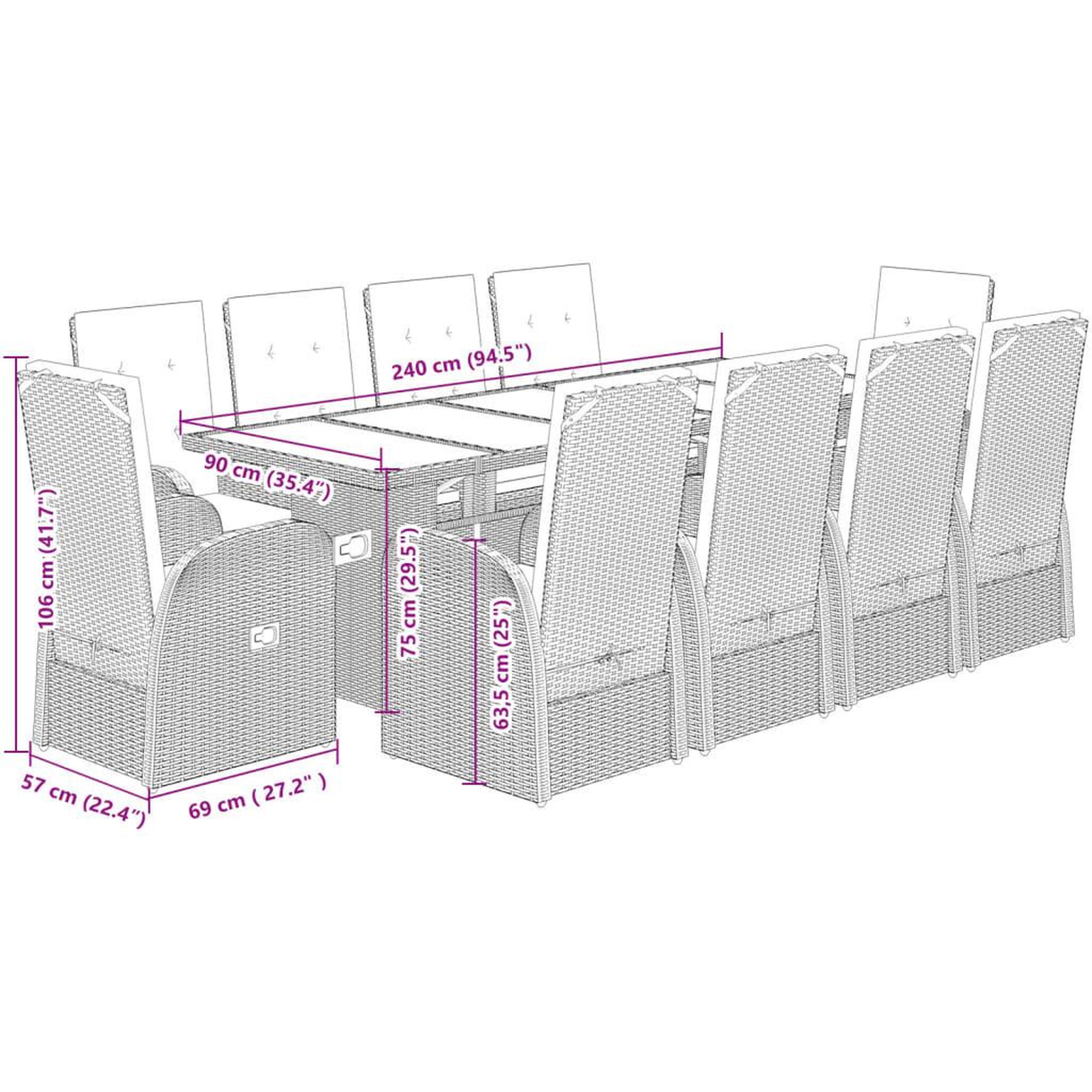 Voir la diapositive 6 : VIDAXL Ensemble a manger de jardin 11pcs avec coussins gris poly rotin