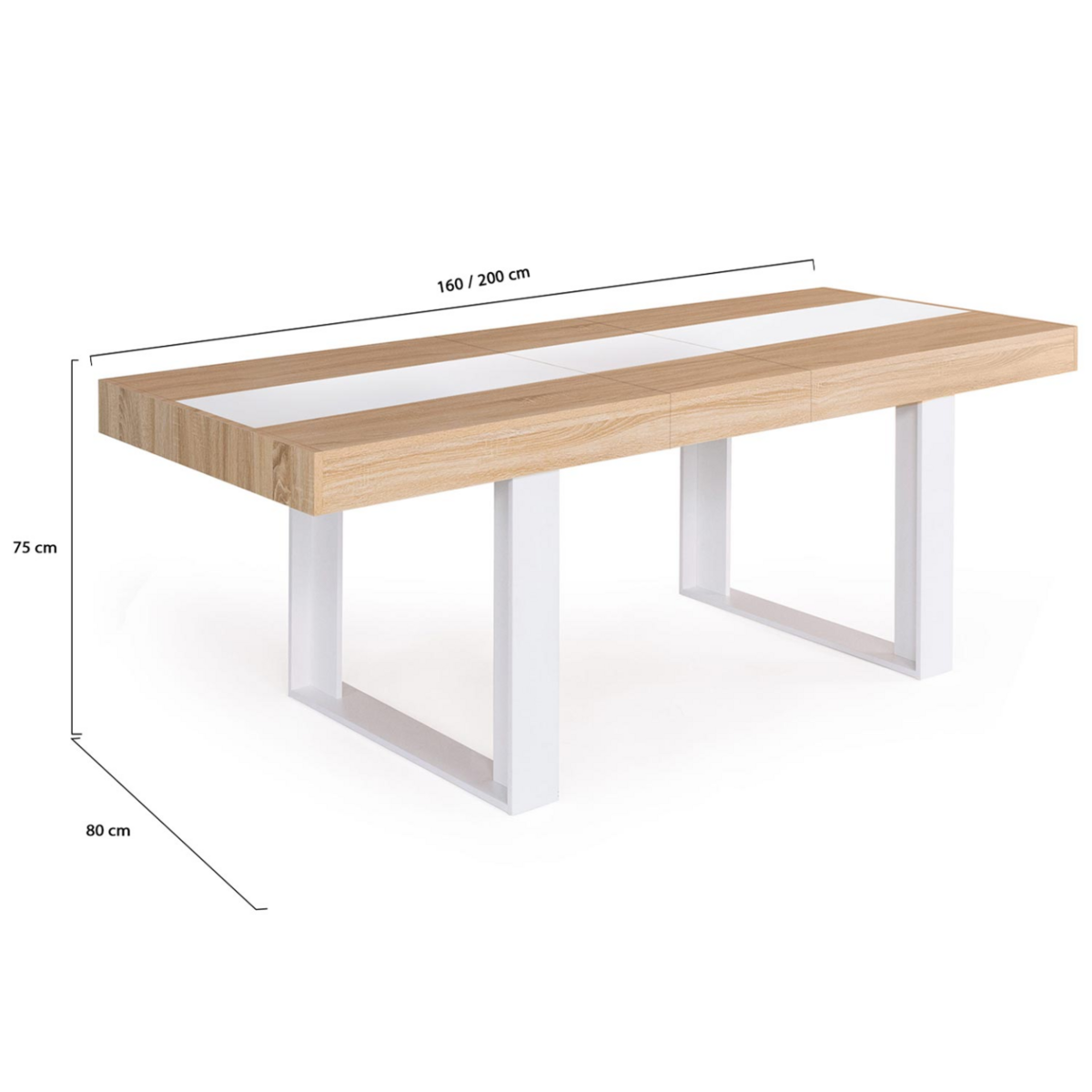 ID MARKET Table à manger extensible rectangle PHOENIX 4-8 personnes bois et blanc bande centrale blanche 160-200 cm