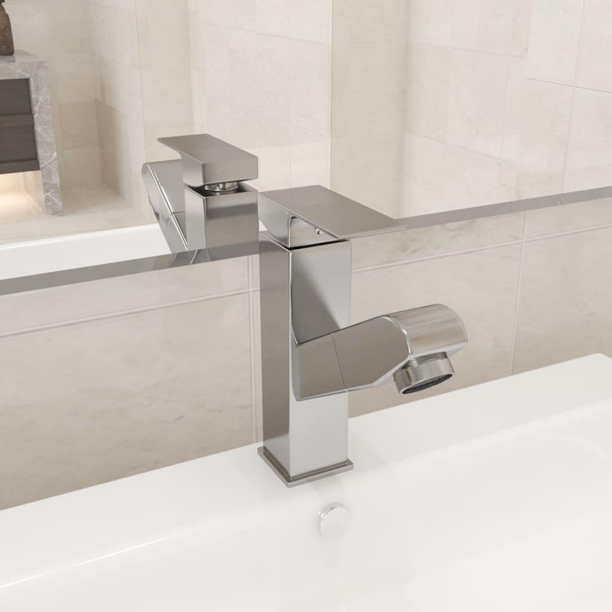 Voir la diapositive 1 : VIDAXL Robinet de lavabo retractable de bain Argente 157x172 mm