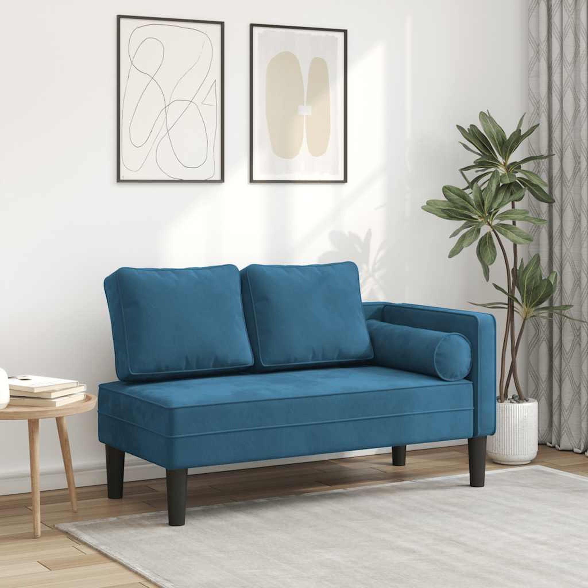 VIDAXL Chaise longue avec coussins bleu velours