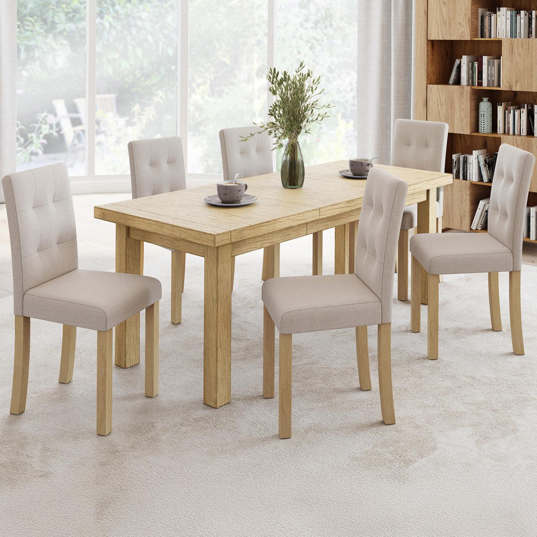Voir la diapositive 2 : ID MARKET Lot de 6 chaises polga capitonnées beiges pour salle à manger