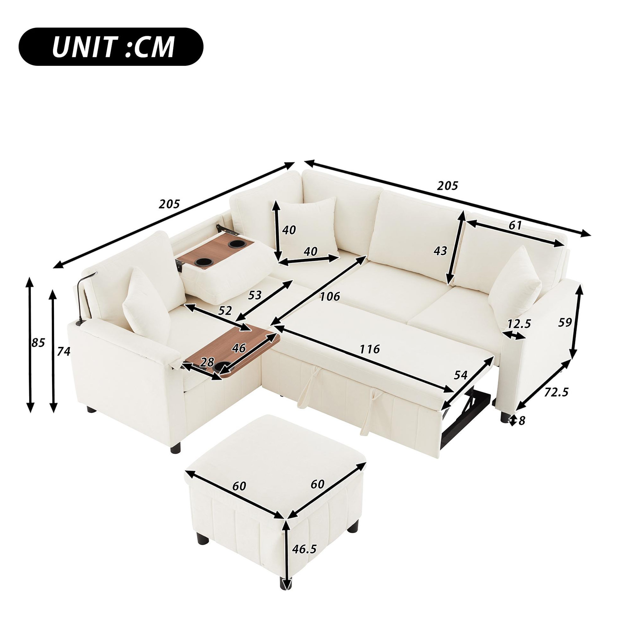 Voir la diapositive 3 : MERAX Canapé d'angle droit fixe 4 places tissu