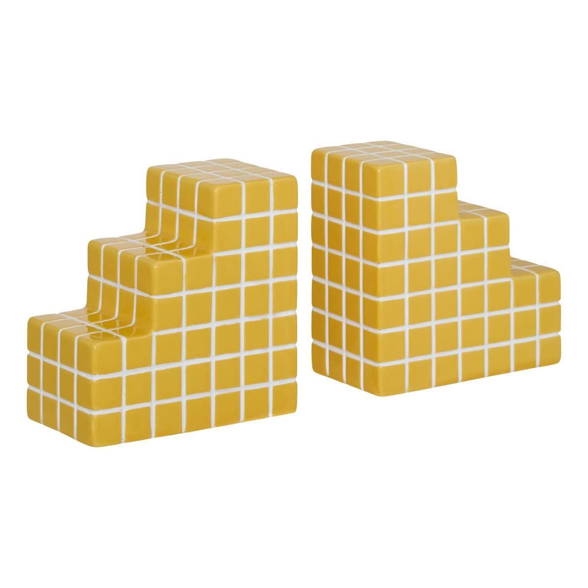 ATMOSPHERA Lot de 2 serre-livres en céramique  poolside  14cm jaune