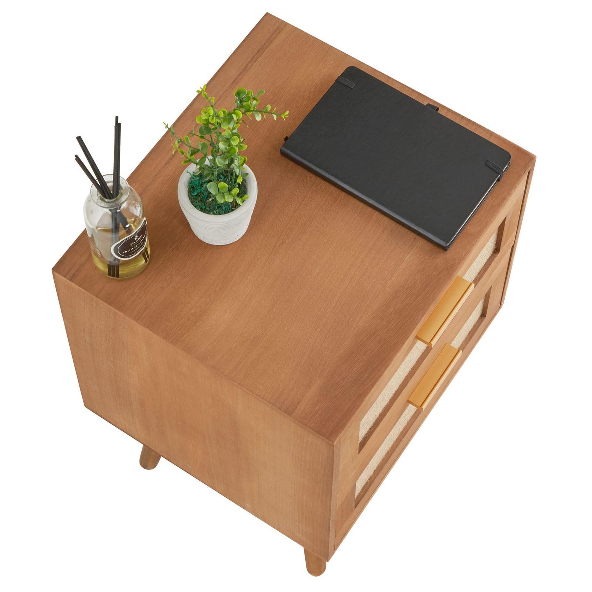 Voir la diapositive 5 : IDIMEX Table de chevet WAMAN 2 tiroirs, en bois de paulownia