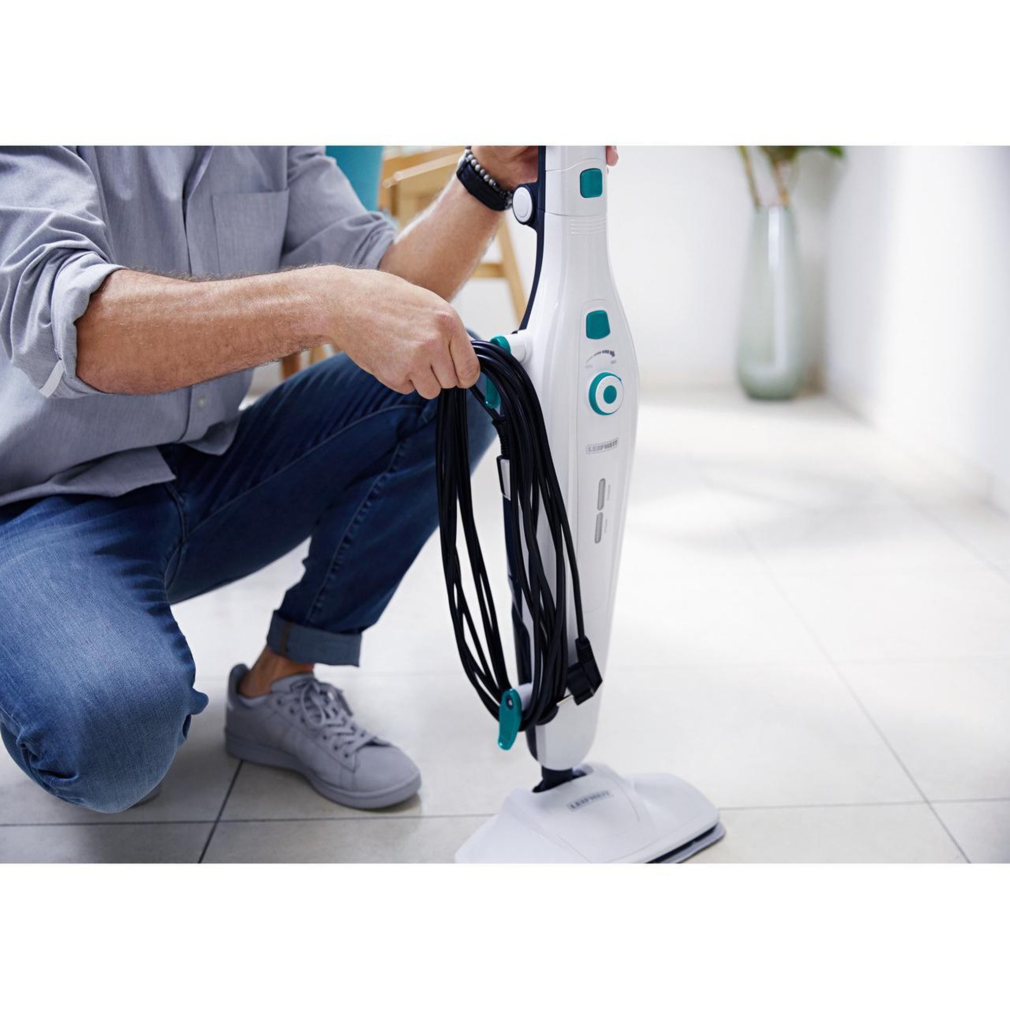 Voir la diapositive 3 : Leifheit Leifheit CleanTenso Nettoyeur vapeur balai 0,55 L 1200 W Turquoise, Blanc