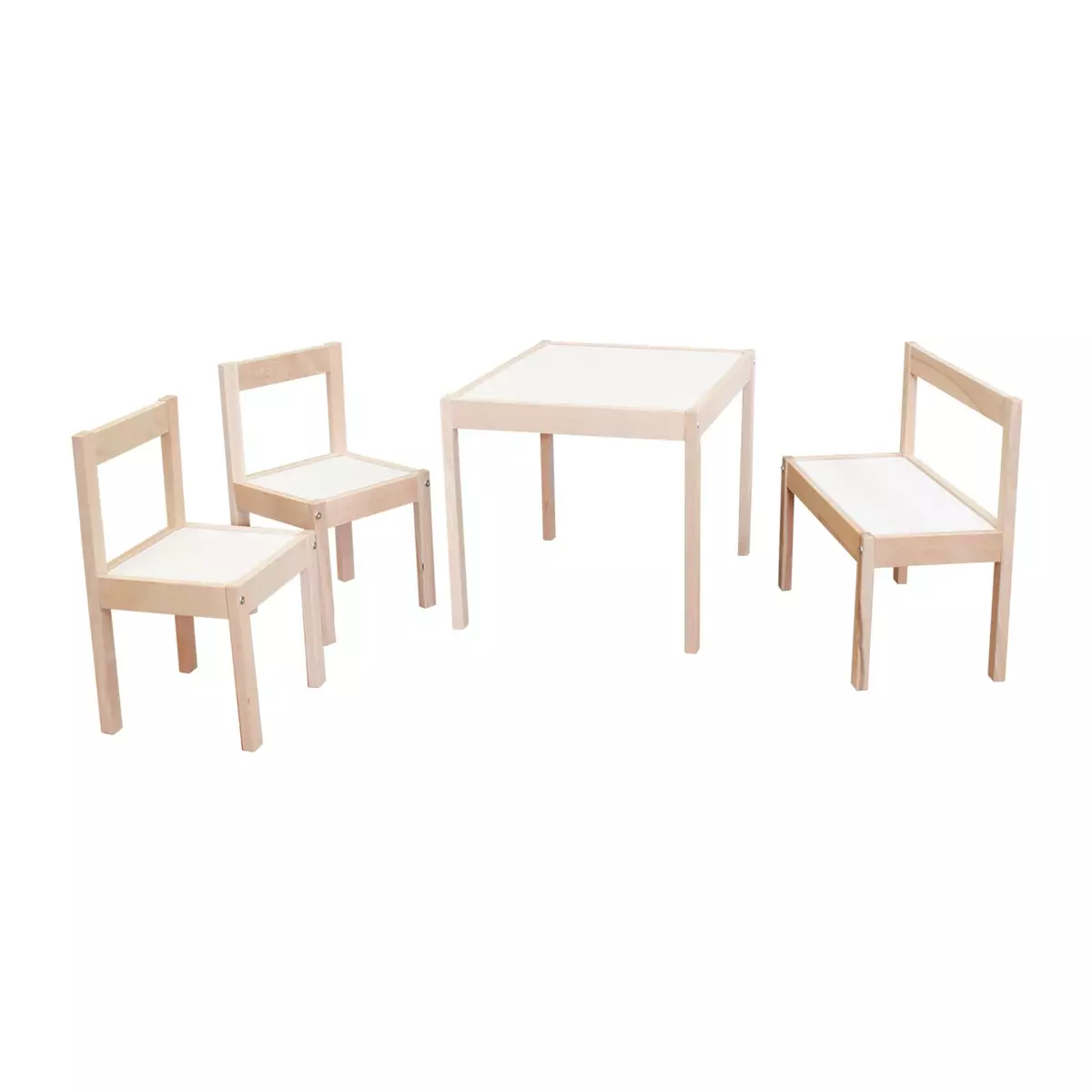 Baby Fox Ensemble table, 2 chaises et banc enfant en bois massif brut