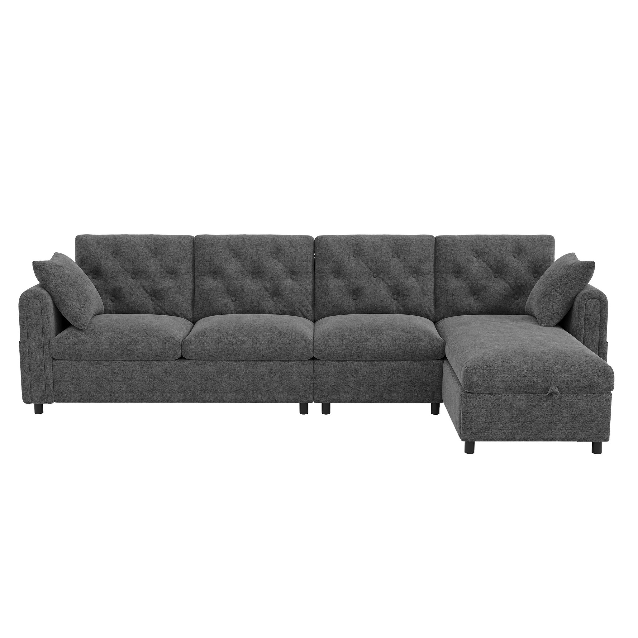 Voir la diapositive 1 : MERAX Canapé d'angle réversible fixe 4 places velours coffre de rangement