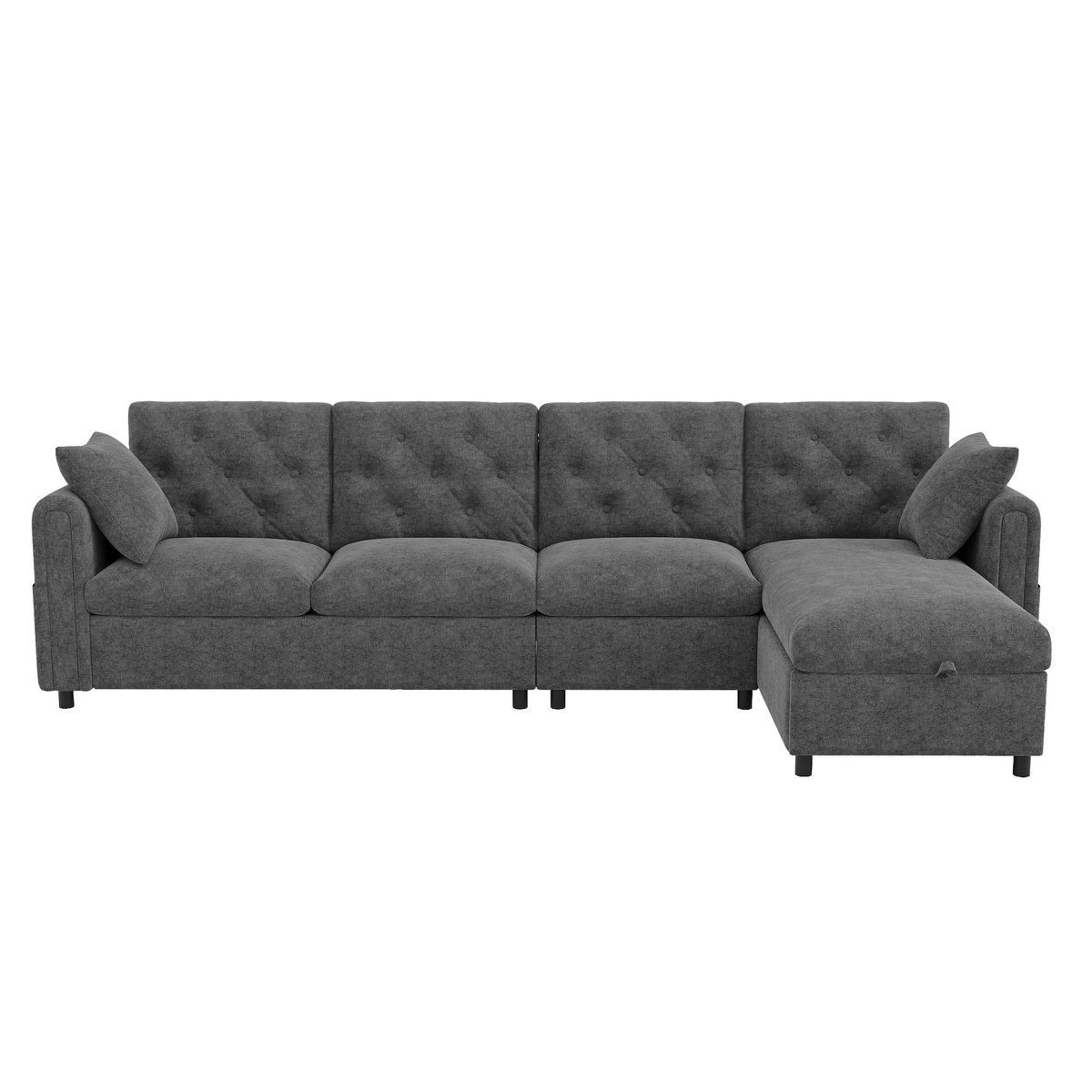 MERAX Canapé d'angle réversible fixe 4 places velours coffre de rangement