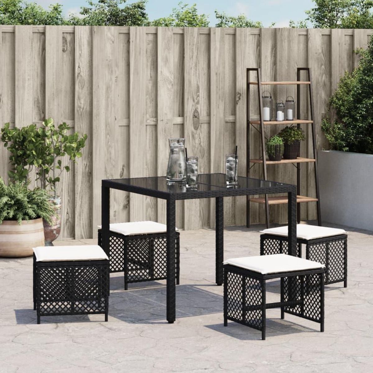 VIDAXL Tabourets de jardin et coussins lot de 4 noir 41x41x36 cm rotin