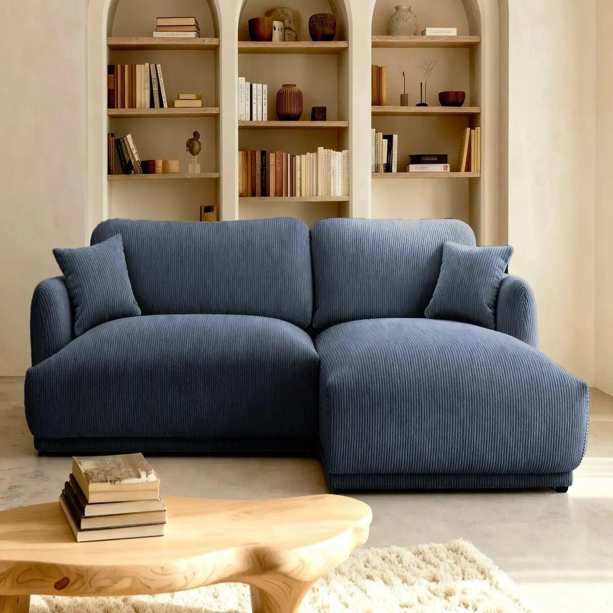 Voir la diapositive 3 : CASANOVA PARIS Rosalie - canapé d'angle petit velours côtelé 3 places gauche
