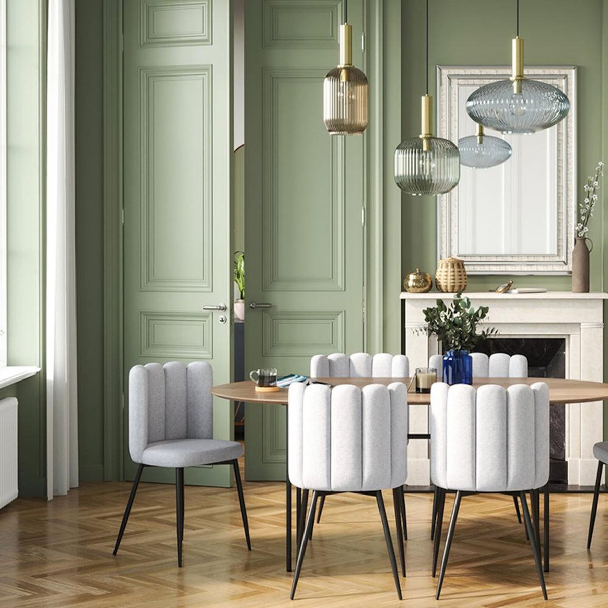 Rendez vous déco Lot de 2 chaises en tissu gris et pieds en métal noir-Rosy