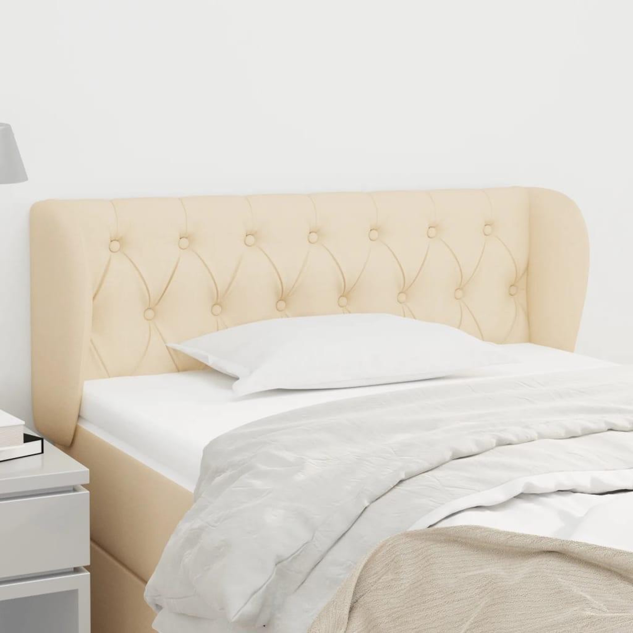 Voir la diapositive 1 : VIDAXL Tete de lit avec oreilles Creme 103x23x78/88 cm Tissu