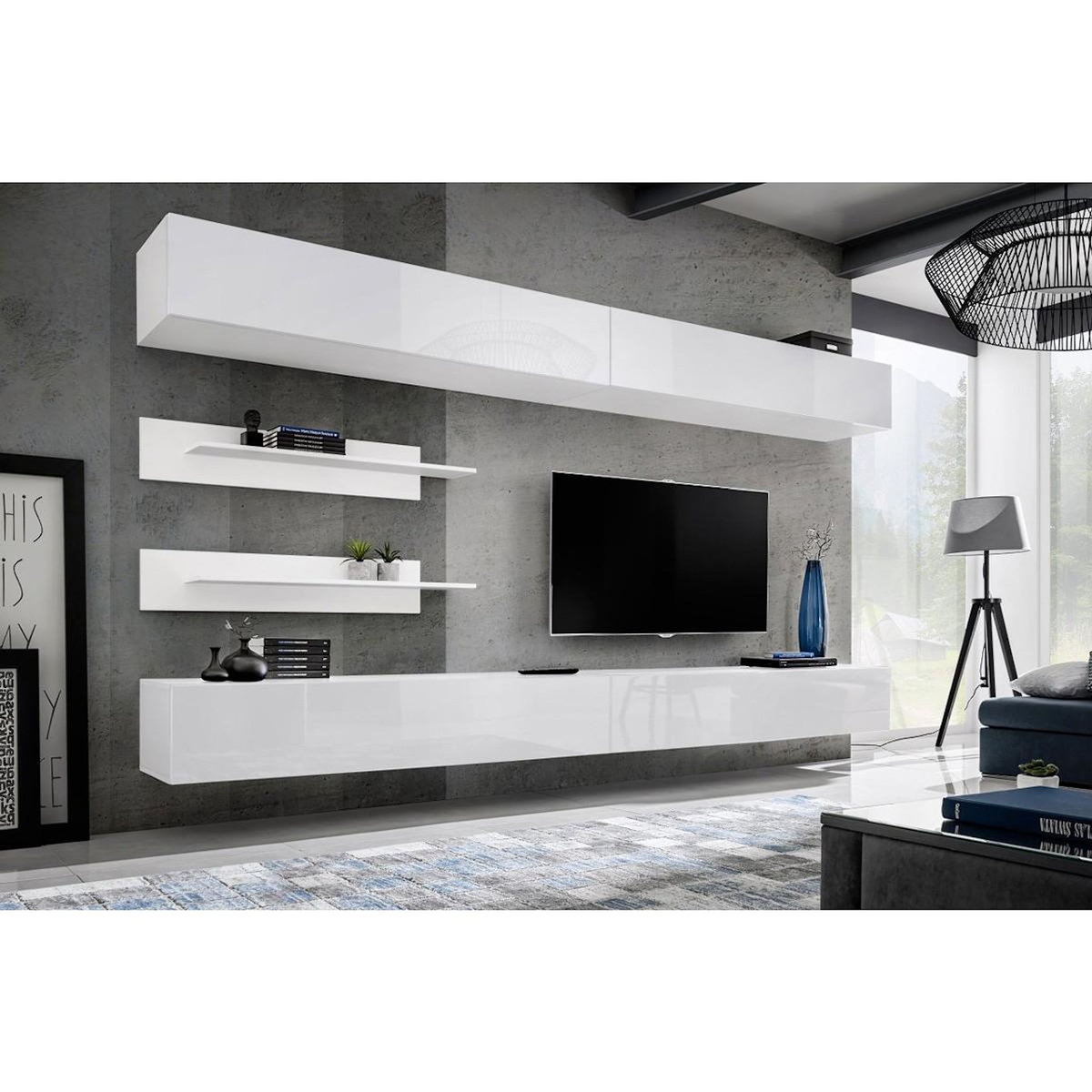 Paris Prix Ensemble Meuble TV Mural  Fly I1  320cm Blanc