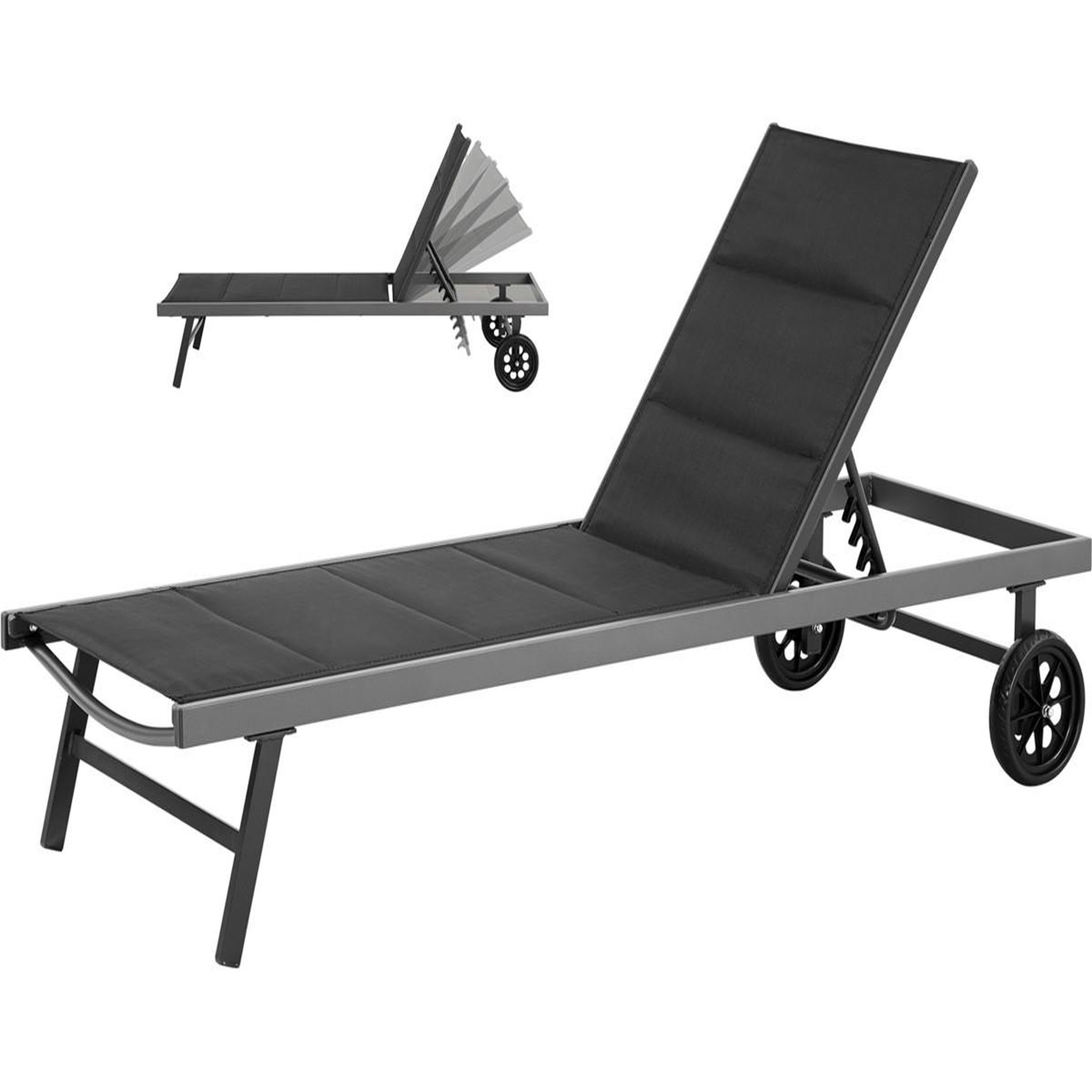 Voir la diapositive 1 : Habitat et Jardin Bain de soleil textilène matelassé et aluminium  Bella  - Phoenix - Noir