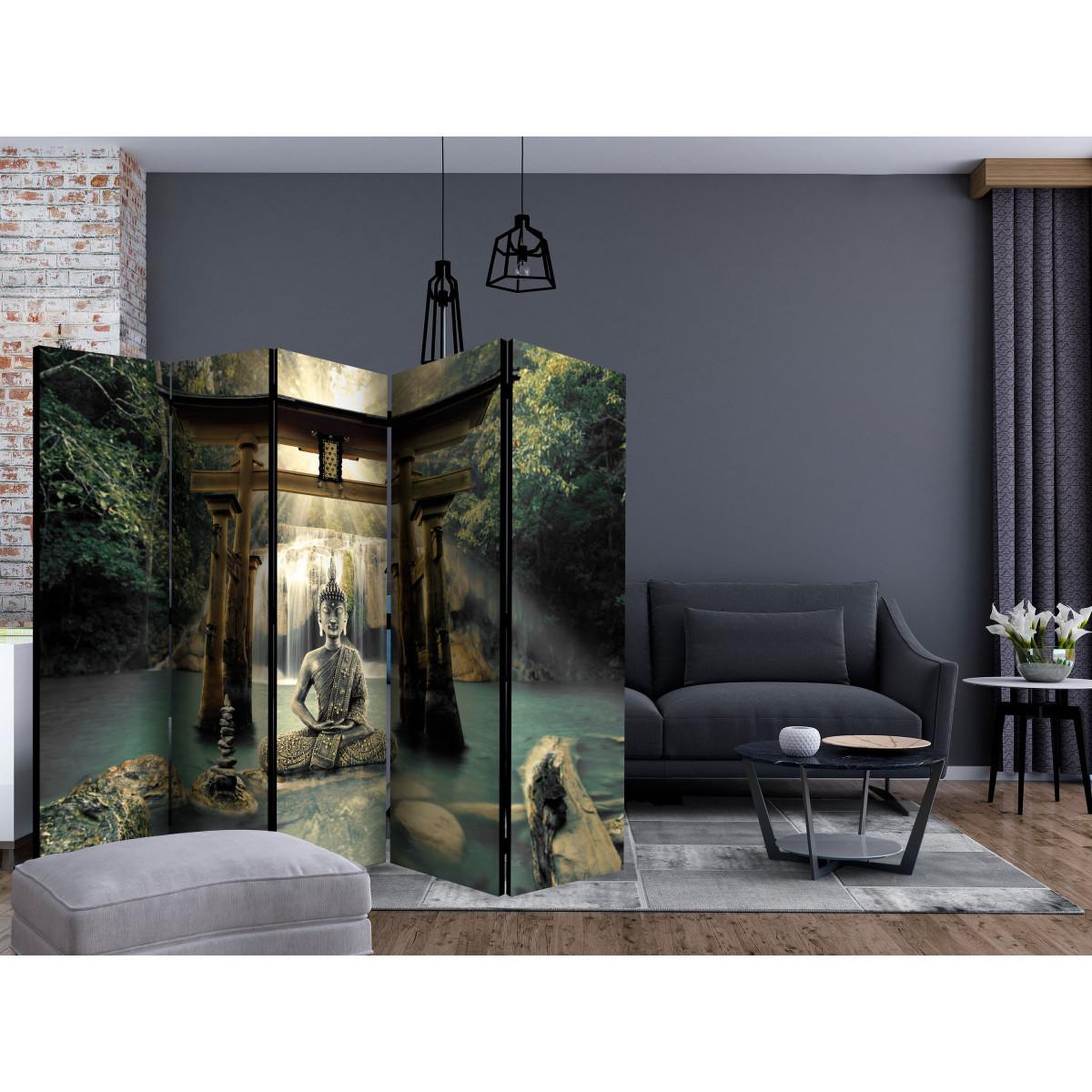 Voir la diapositive 2 : Paris Prix Paravent 5 volets  buddha smile  172x225cm