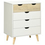 Voir la diapositive 1 : HOMCOM Commode design scandinave 5 tiroirs coulissants piètement bois effilé incliné panneaux blanc aspect bois clair
