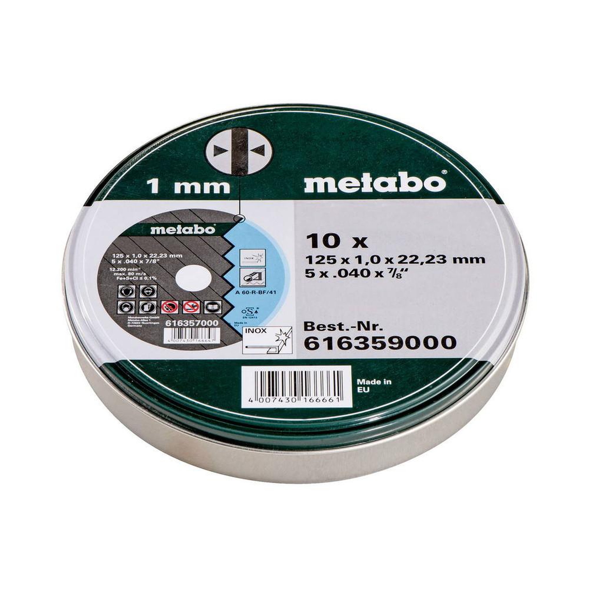 METABO SAS 10 meules de tronçonnage SP Inox - 125 x 1,0 x 22,23