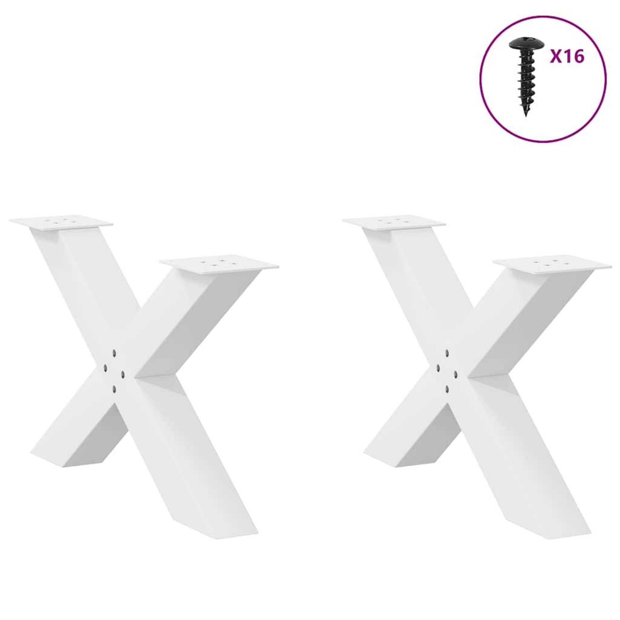 Voir la diapositive 3 : VIDAXL Pieds de table basse forme de X 2 pcs blanc 70x(42-43) cm acier