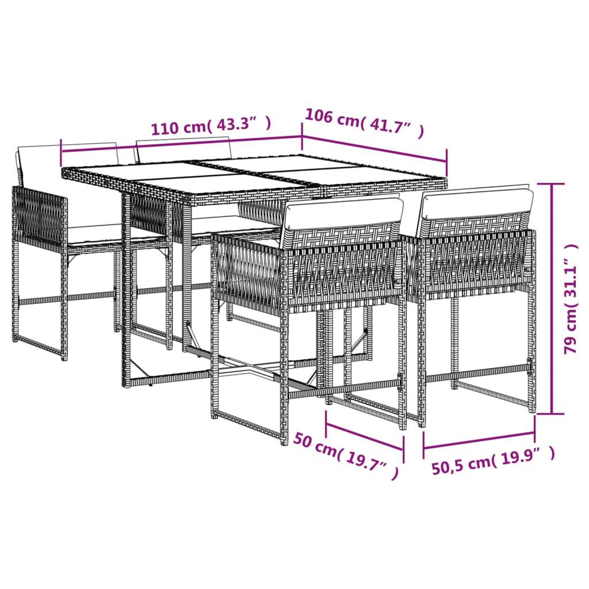 Voir la diapositive 4 : VIDAXL Ensemble a manger de jardin coussins 5 pcs melange beige rotin