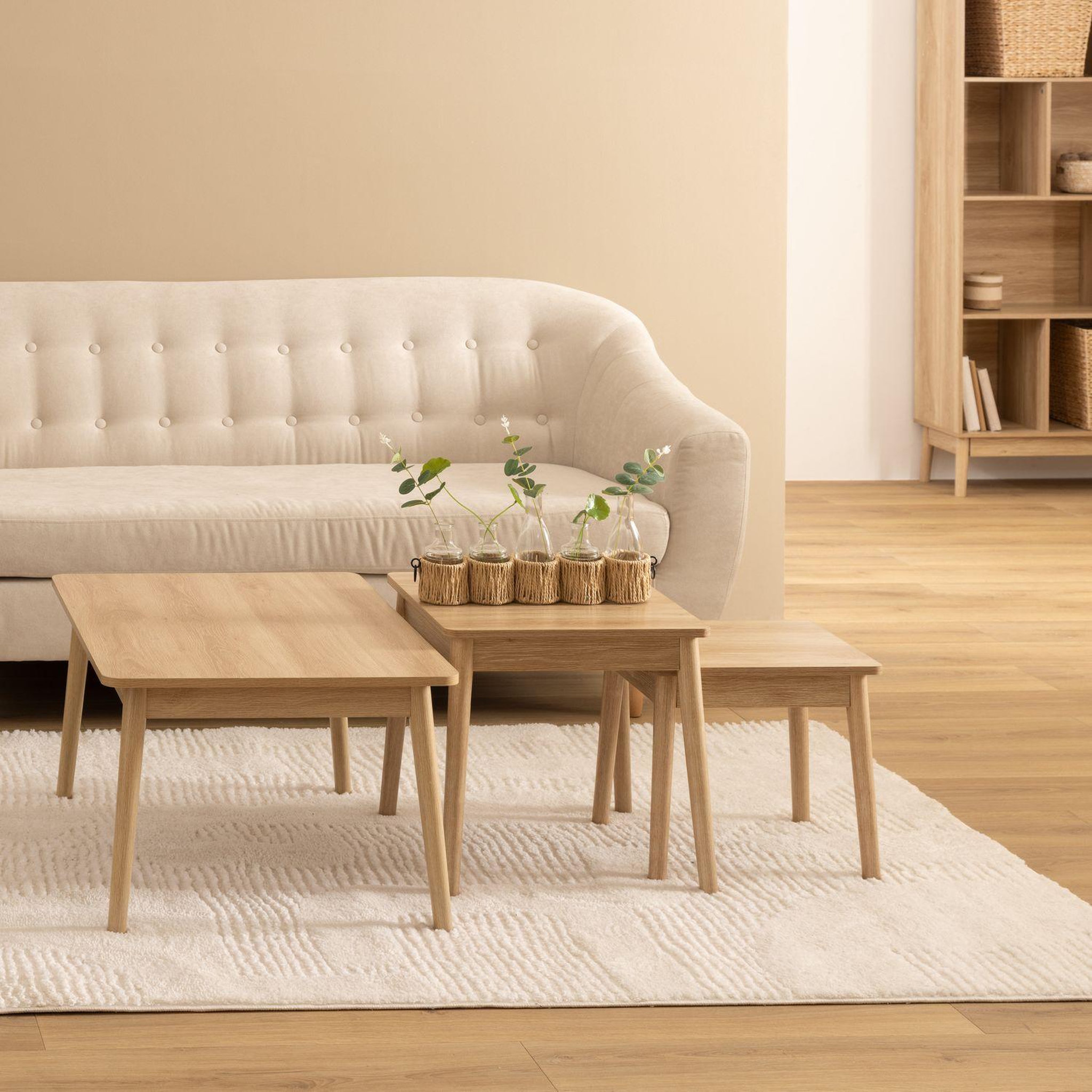 Voir la diapositive 2 : FIVE Table basse compacte effet chêne naturel abana - beige