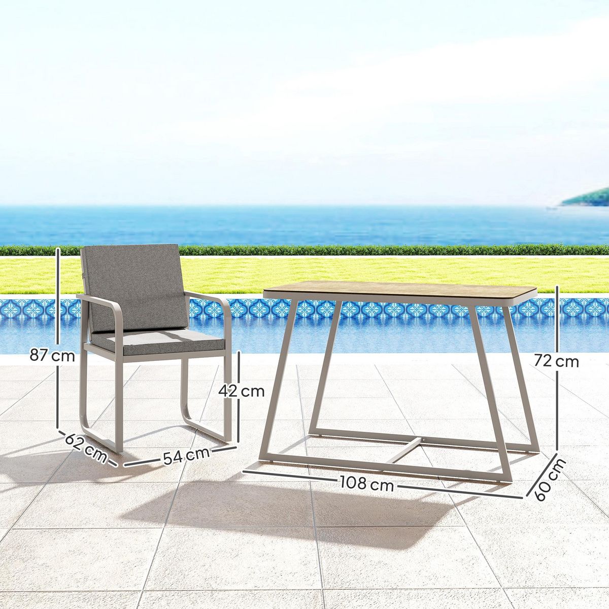 OUTSUNNY Salon de jardin design relax 2 personnes 3 pièces avec coussins déhoussables gris