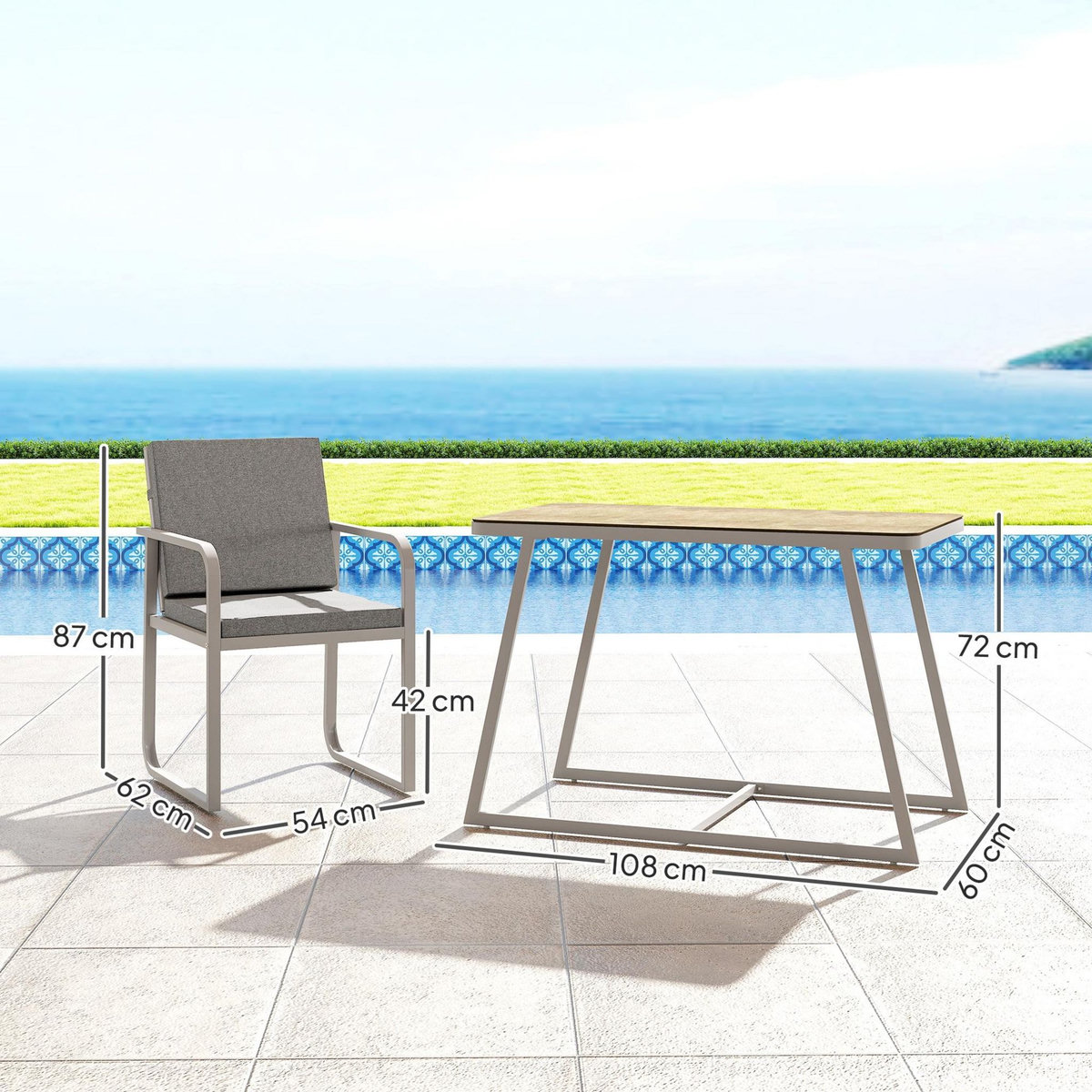 OUTSUNNY Salon de jardin design relax 2 personnes 3 pièces avec coussins déhoussables gris