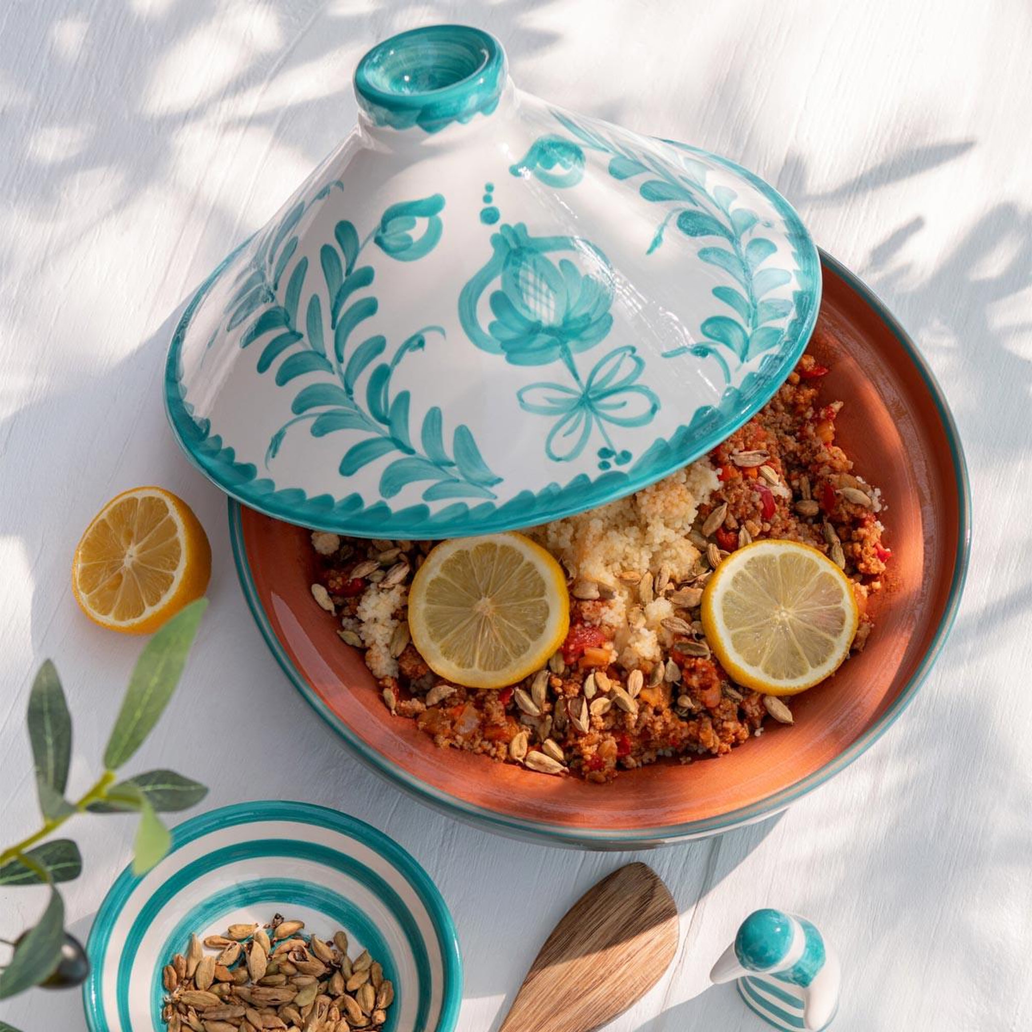 Voir la diapositive 3 : J-LINE Plat à Tajine en Céramique  Granada  28cm Bleu Aqua
