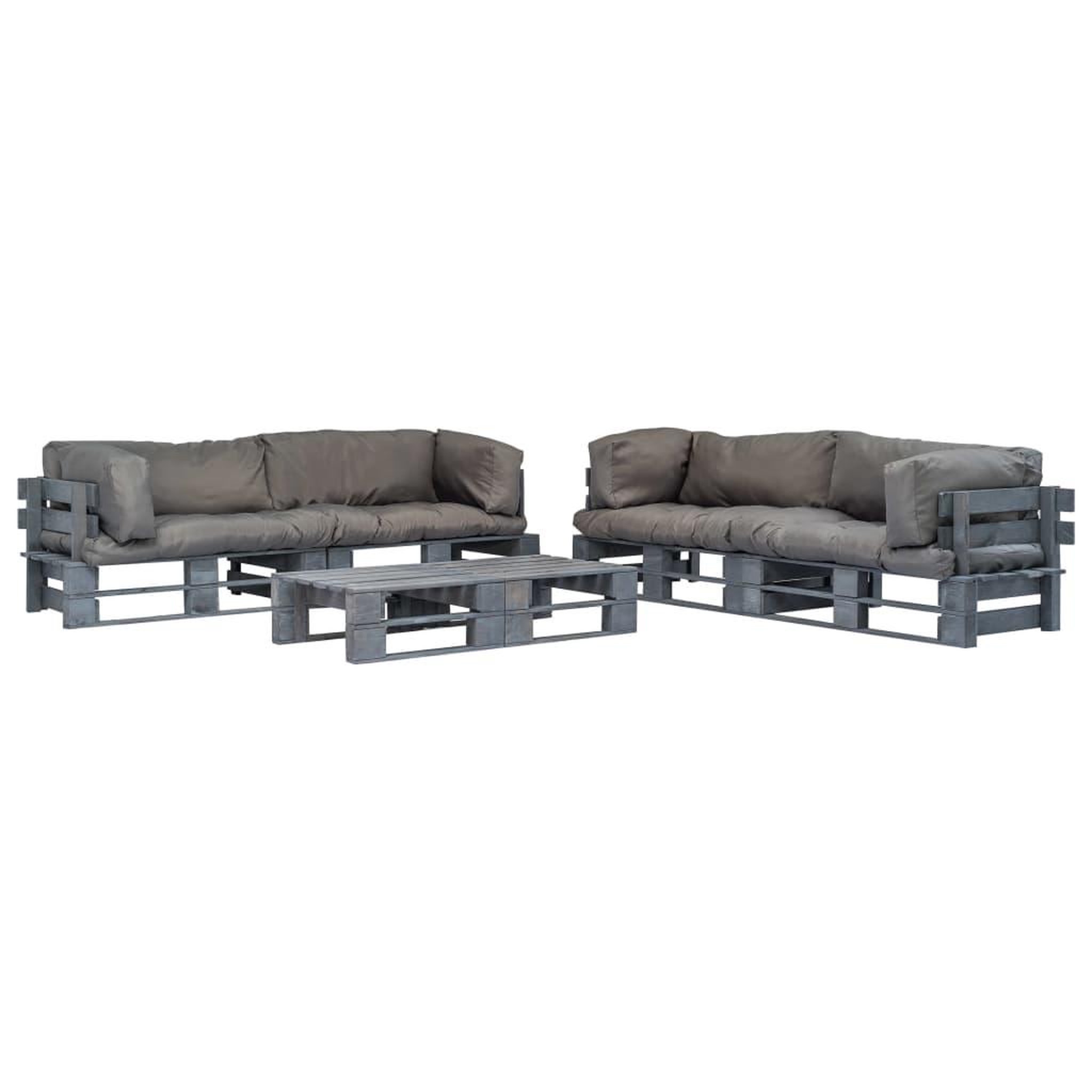 VIDAXL Salon palette de jardin 6 pcs avec coussins gris bois