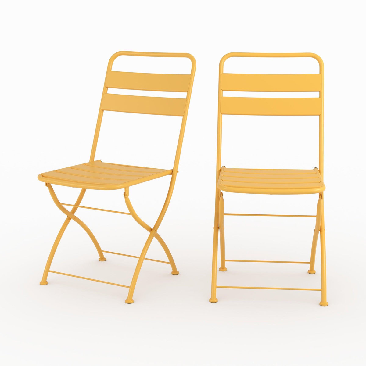 Rendez vous déco Lot de 2 chaises de jardin en métal jaune beurre, pliantes-Yumi
