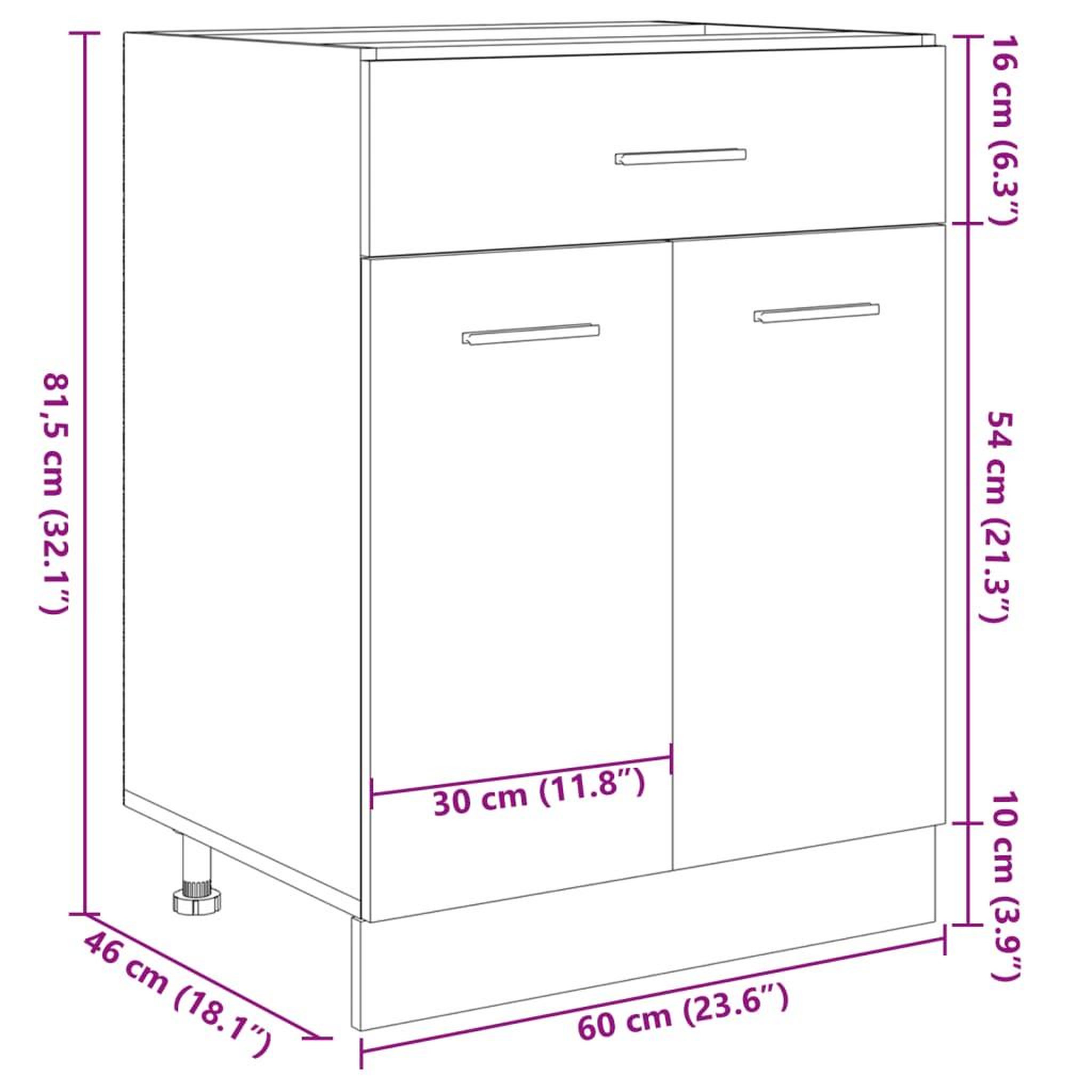 Voir la diapositive 6 : VIDAXL Armoire de plancher tiroir Chene sonoma 60x46x81,5 cm Agglomere