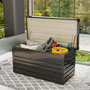Voir la diapositive 2 : OUTSUNNY Coffre de jardin acier double couche thermolaqué 450L vérins gaz gris