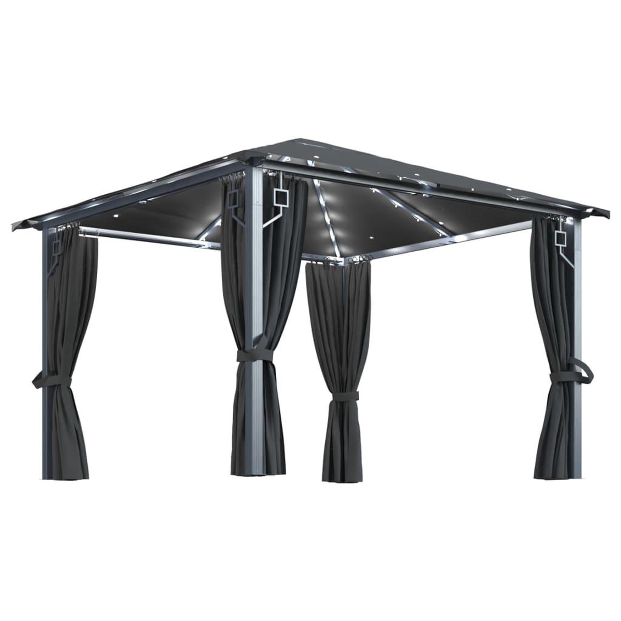 Voir la diapositive 2 : VIDAXL Tonnelle avec rideau et lumieres LED 3x3 m Anthracite Aluminium