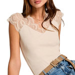 MORGAN T Shirt  Femme Morgan Dentelle. Coloris disponibles : Beige