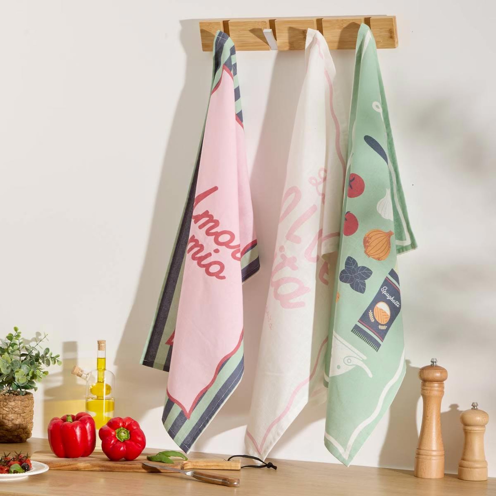 Voir la diapositive 5 : ATMOSPHERA Lot de 3 torchons  della pasta  45x70cm multicolore