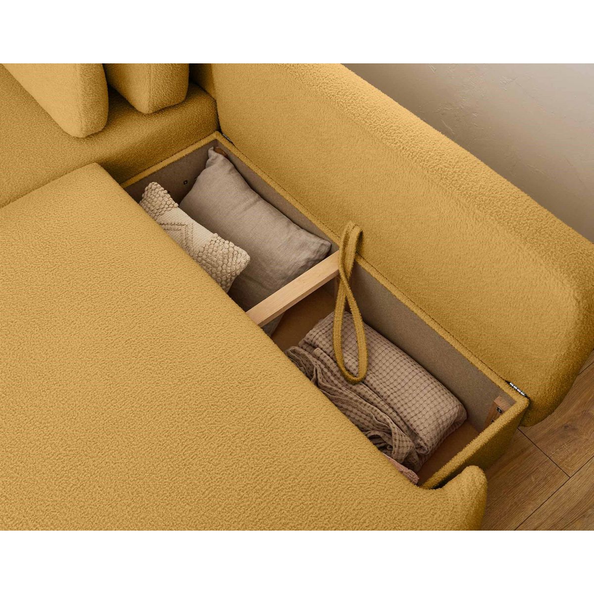 LISA DESIGN Mahina - canapé d'angle gauche - 4 places - convertible avec coffre - en tissu bouclette