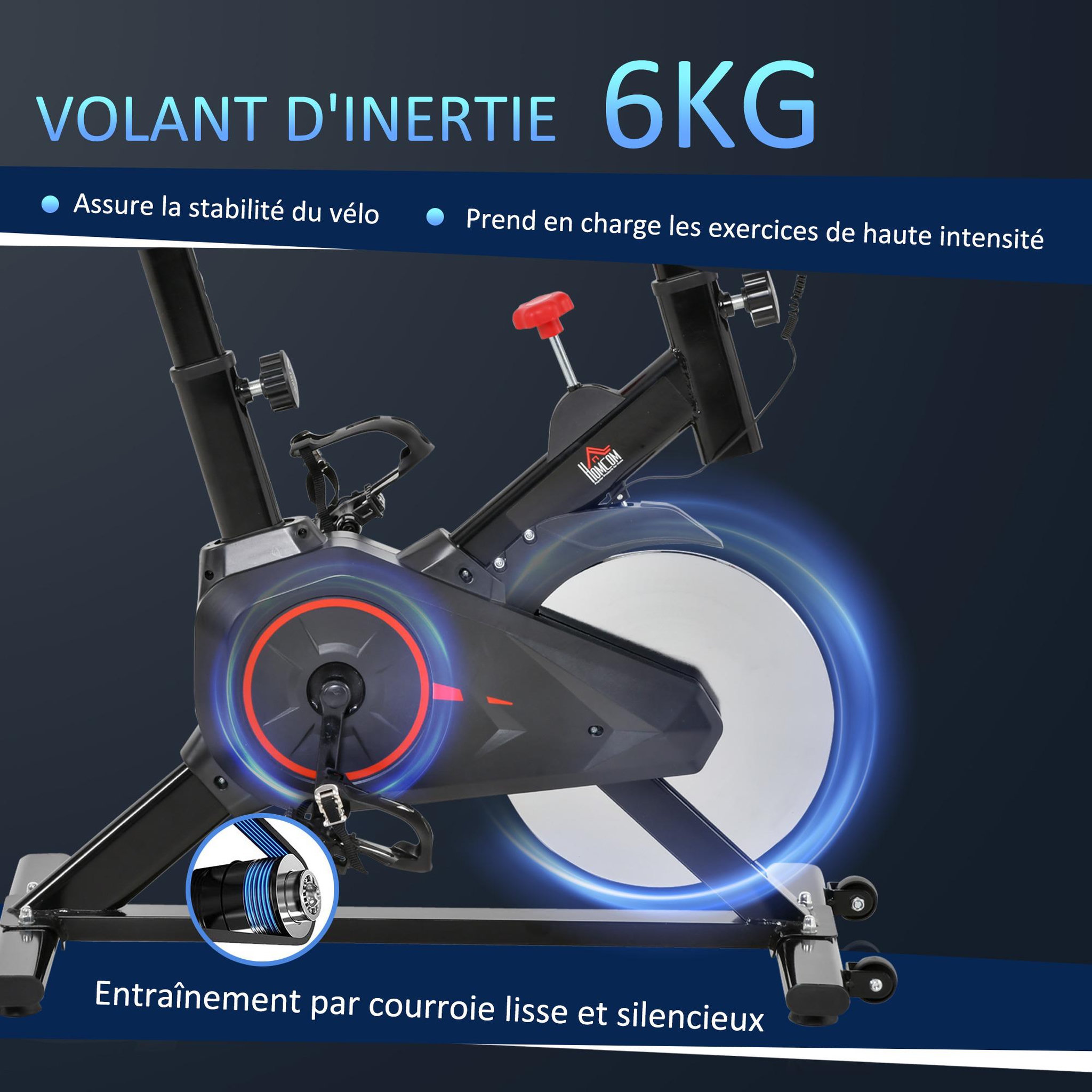 Voir la diapositive 6 : HOMCOM Vélo d'appartement avec écran LCD multifonctions vélo biking cardio training selle et guidon réglables volant inertie 6 Kg acier noir rouge