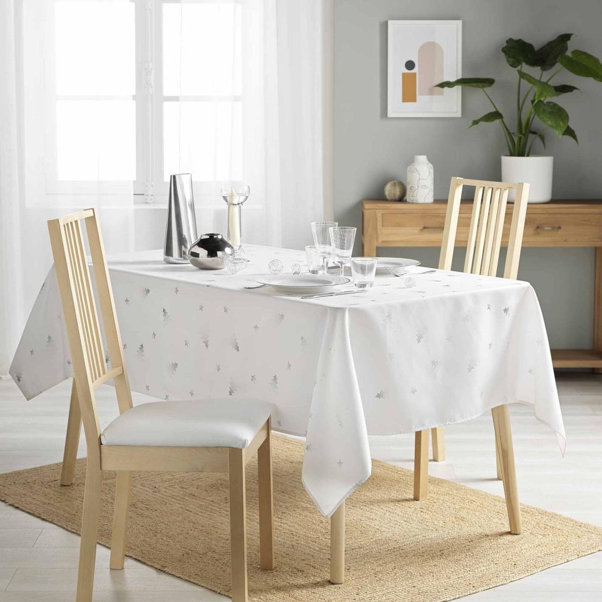 Voir la diapositive 3 : Douceur d'Intérieur Nappe à motifs  sapin  150x300cm blanc & argent