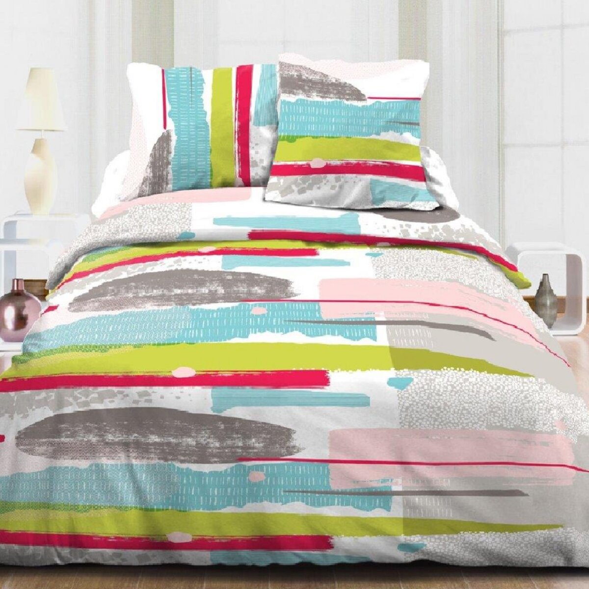 Parure de drap microfibre style abstrait pas cher Auchan.fr