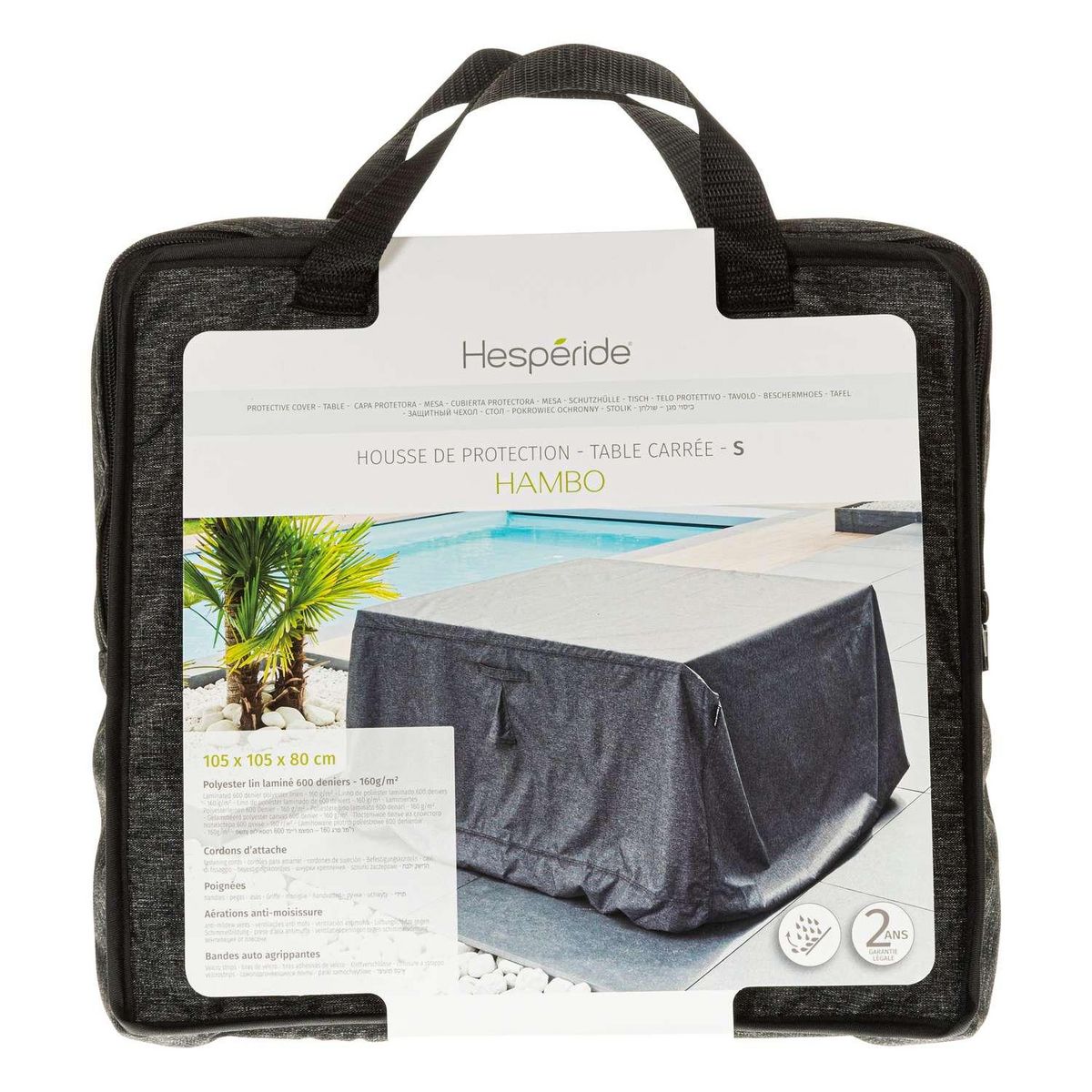 HESPERIDE Housse de protection pour table carrée S HAMBO - 105 x 105 x 80 cm - Gris