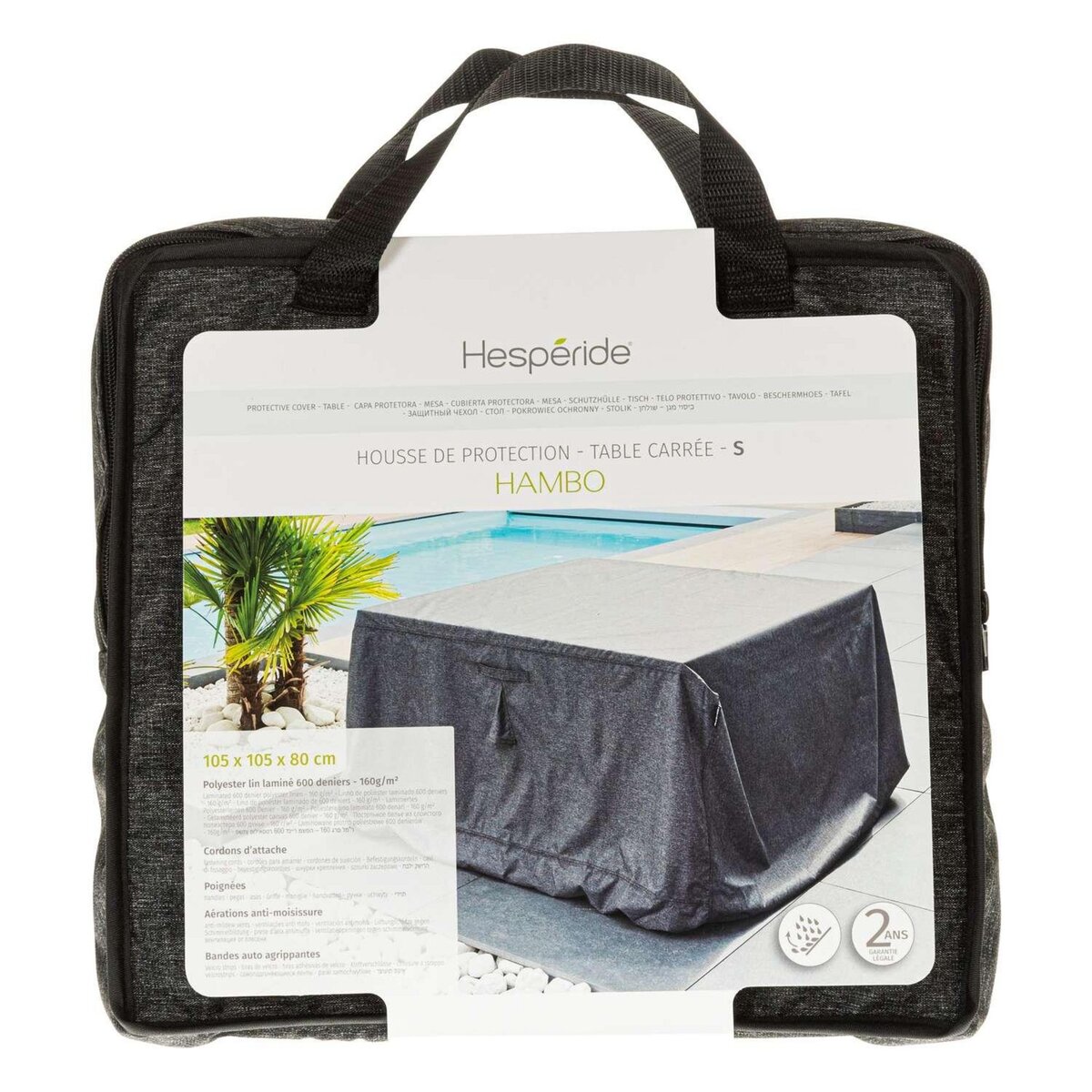 HESPERIDE Housse de protection pour table carrée S HAMBO - 105 x 105 x 80 cm - Gris