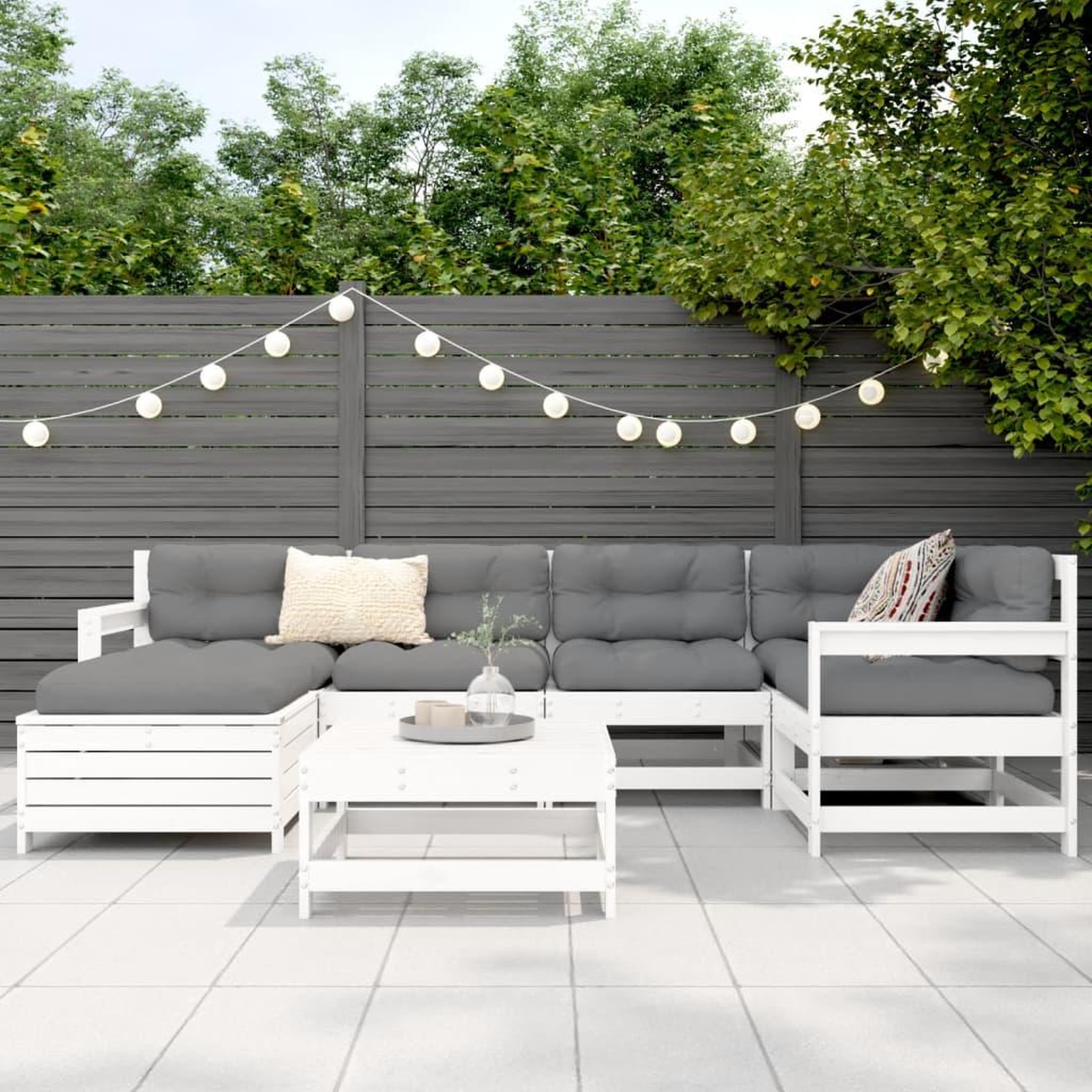 Voir la diapositive 3 : VIDAXL Salon de jardin 7 pcs blanc bois de pin massif