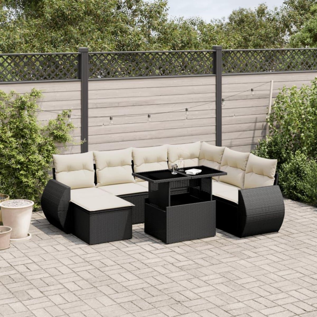 VIDAXL Salon de jardin 8 pcs avec coussins noir resine tressee