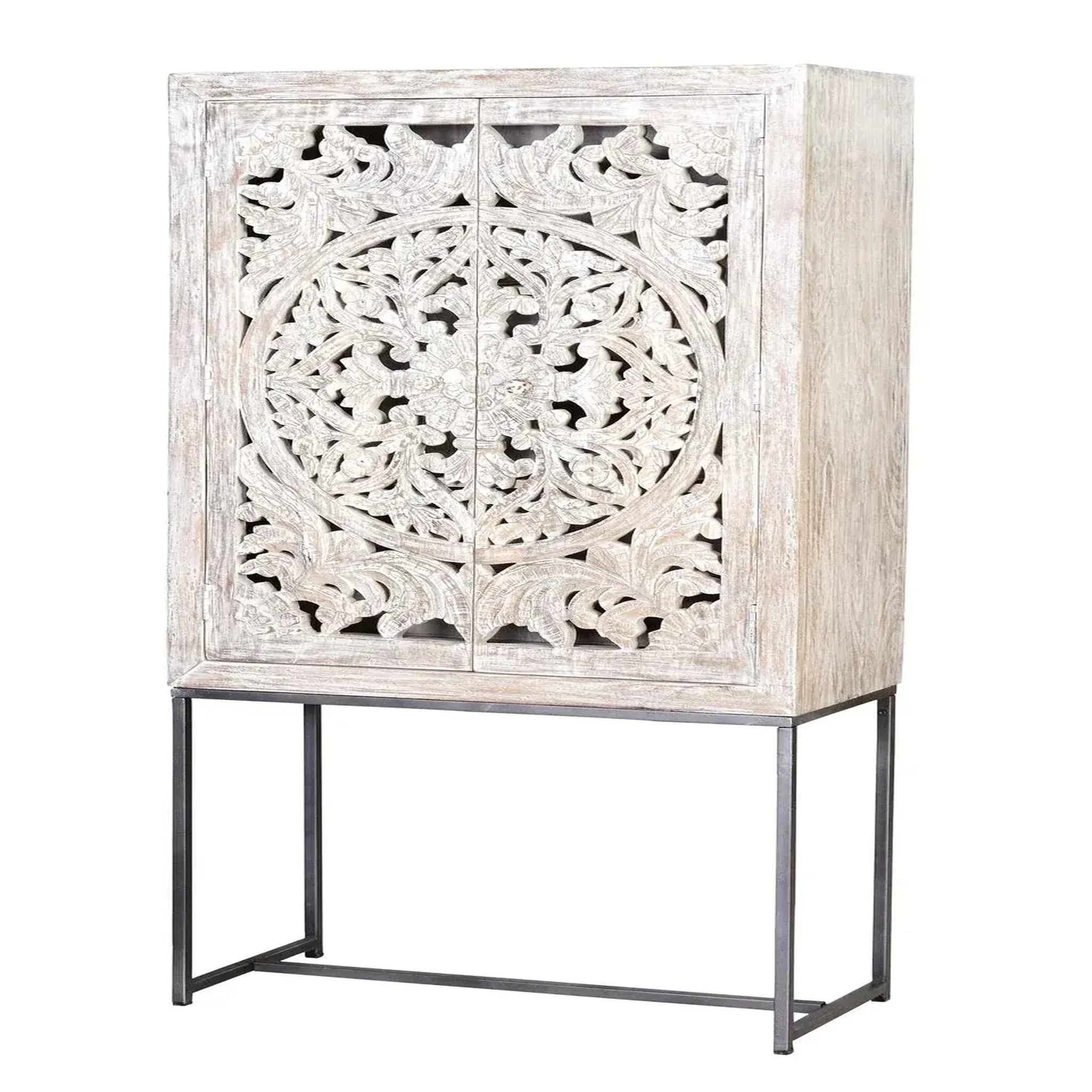 Voir la diapositive 3 : GINER Y COLOMER SL Vaisselier en bois de manguier 85 cm style ethnique boho sculpté