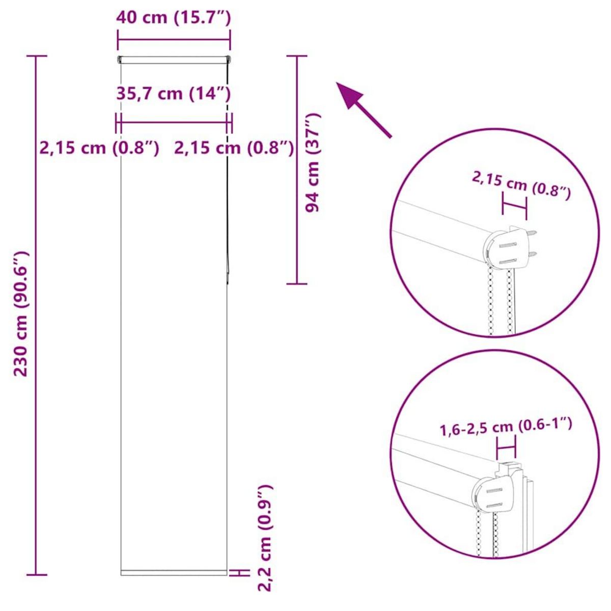 VIDAXL Store enrouleur occultant largeur du tissu 35,7 cm polyester