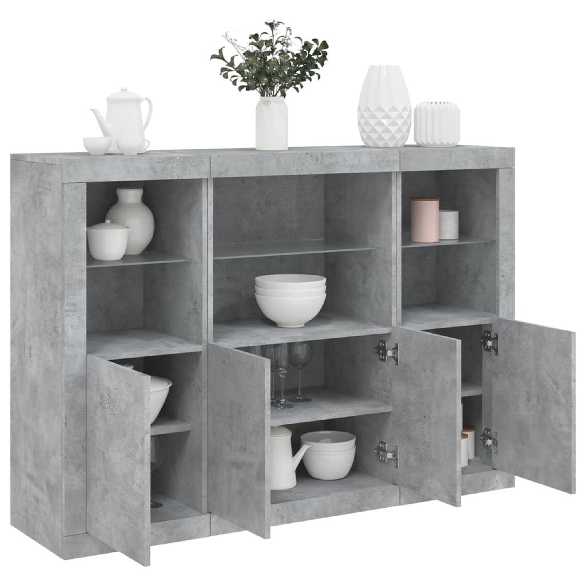 VIDAXL Buffets avec lumieres LED 3 pcs gris beton bois d'ingenierie