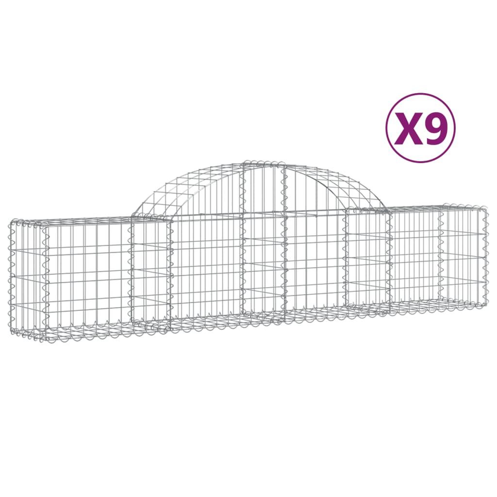 Voir la diapositive 2 : VIDAXL Paniers a gabions arques 9 pcs 200x30x40/60 cm Fer galvanise