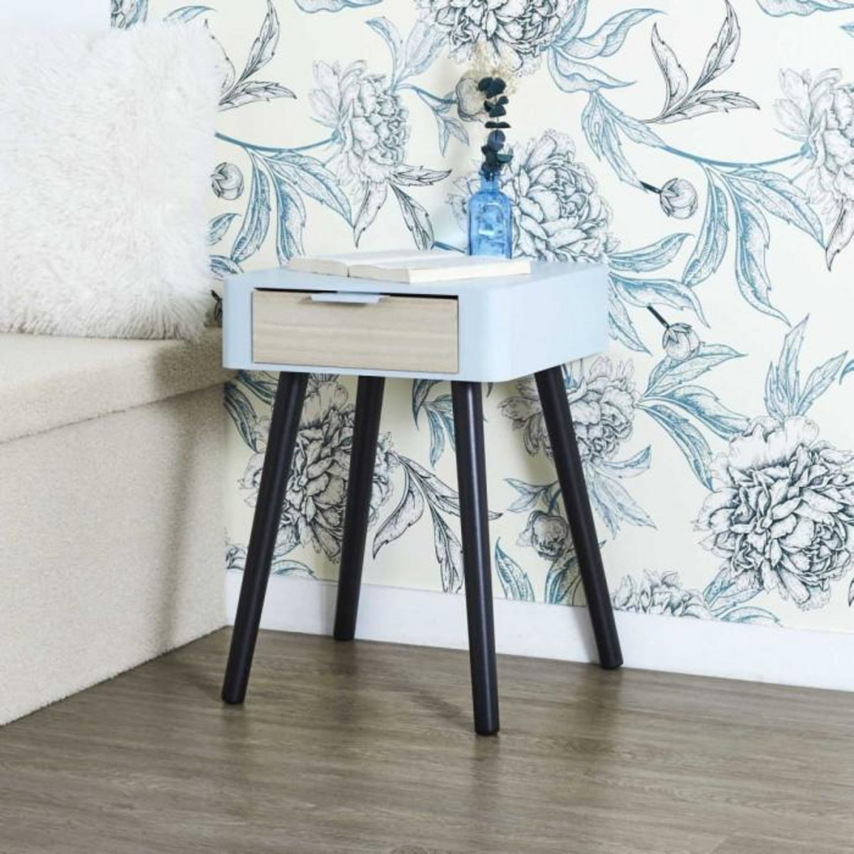 Paris Prix Table de Chevet 1 Tiroir  Bois  48cm Gris