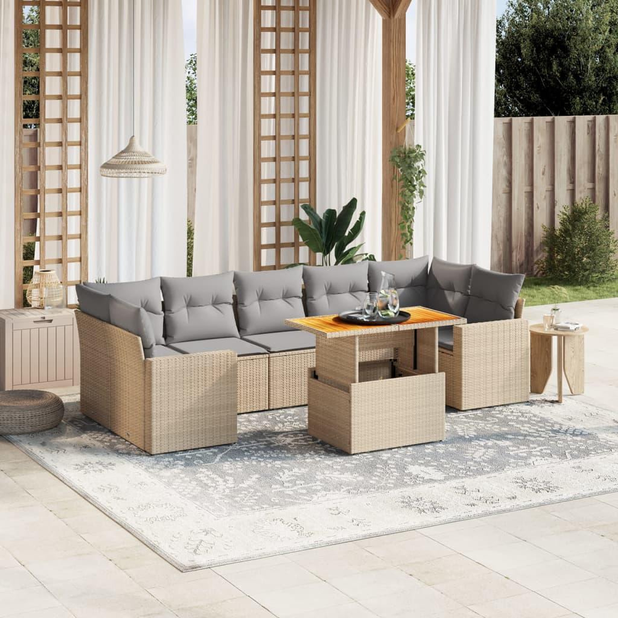 VIDAXL Salon de jardin avec coussins 8 pcs beige resine tressee