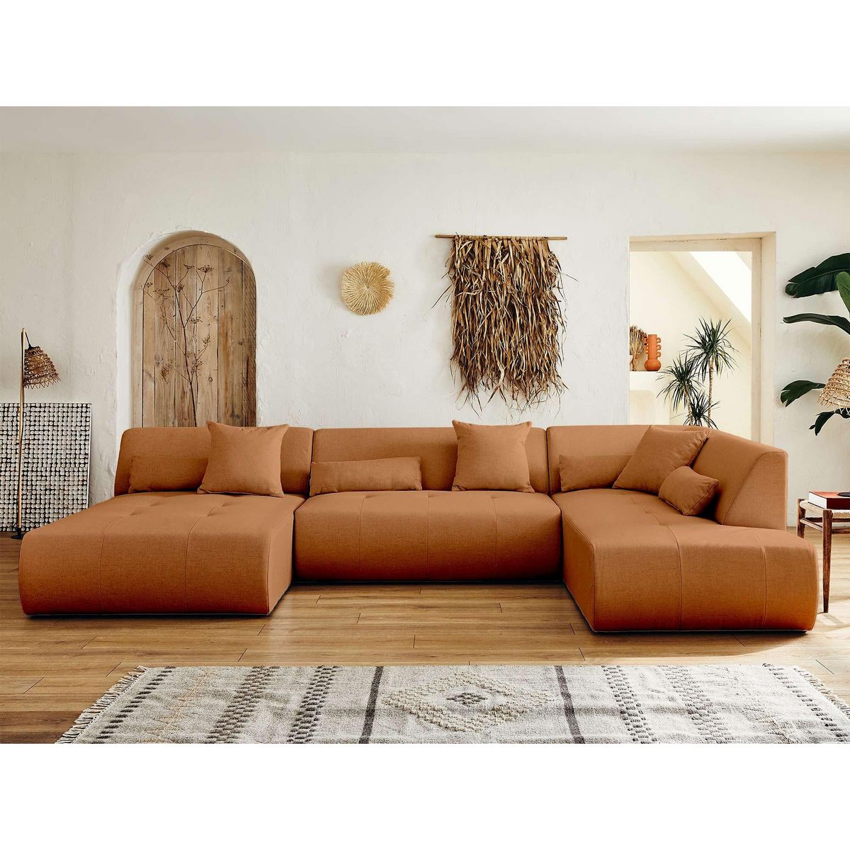 LISA DESIGN Onyx - canapé modulable panoramique d'angle droit 7 places - en tissu